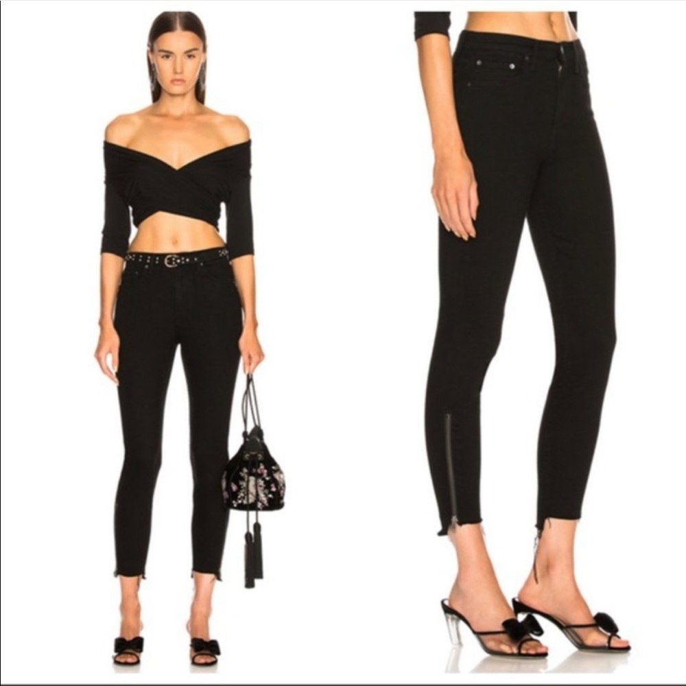 GRLFRND Kendall Black Ankle Crop Zipper Raw Hem Denim Jeans Size 28 NWT